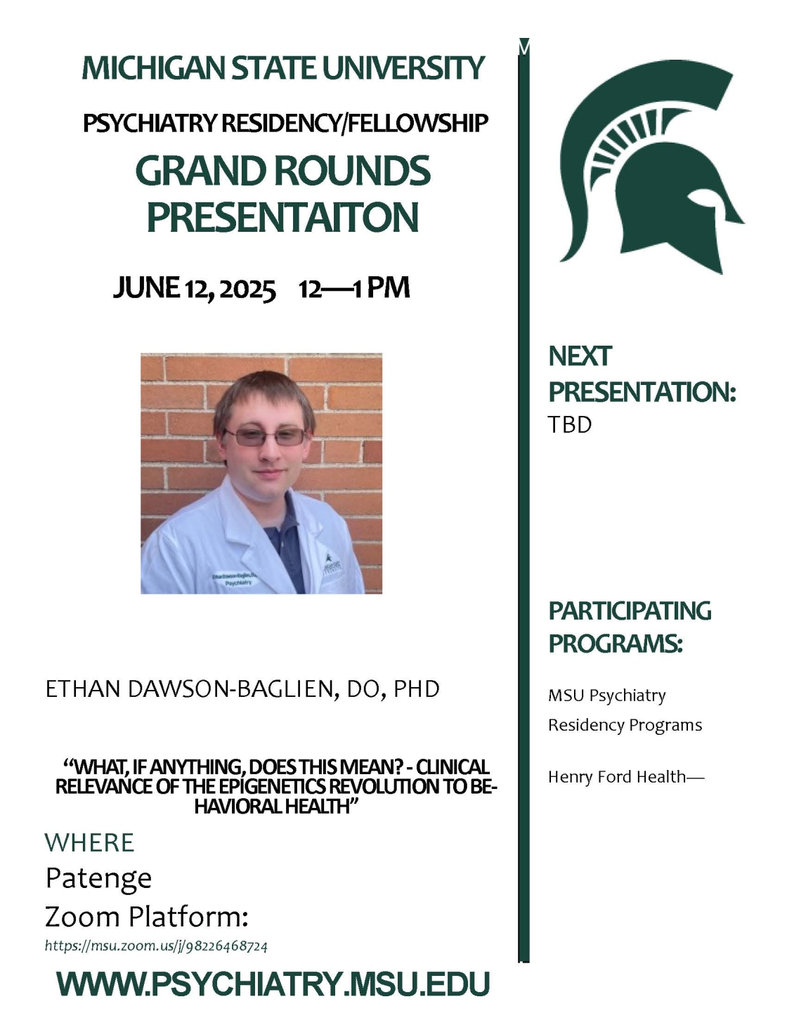Ethan Dawson Grand Rounds Flyer