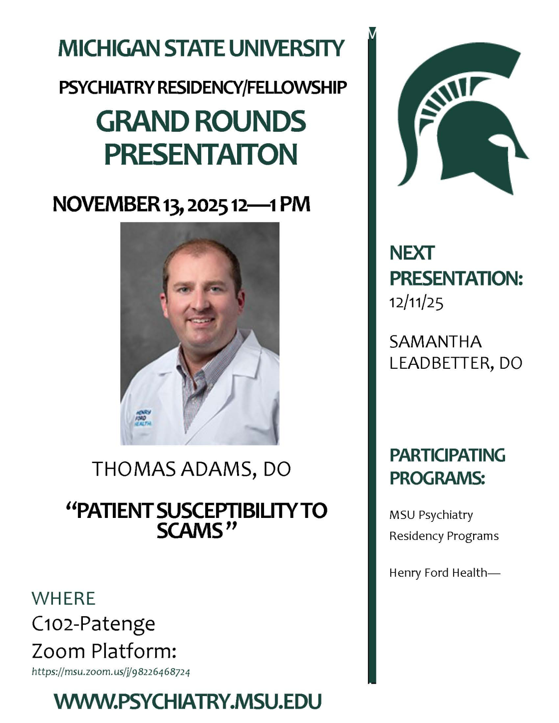 T. Adams Grand Rounds Flyer
